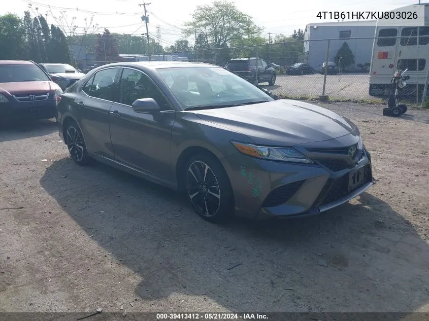 2019 Toyota Camry Xse VIN: 4T1B61HK7KU803026 Lot: 39413412