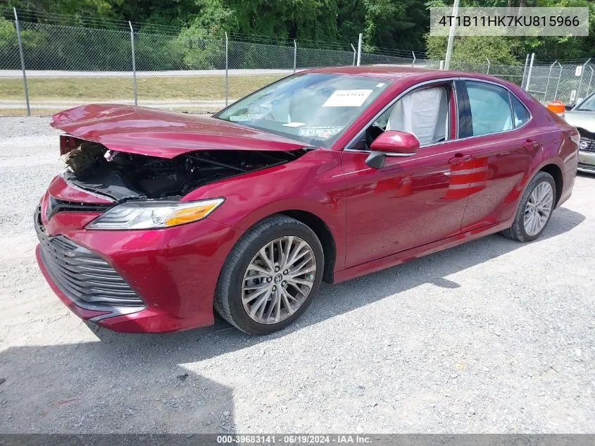 4T1B11HK7KU815966 2019 Toyota Camry Xle