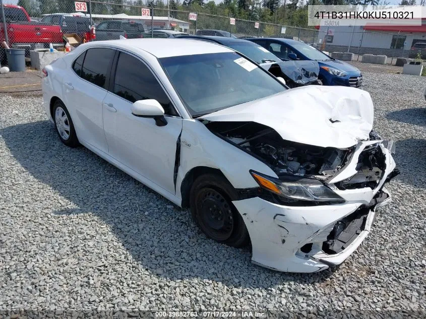 2019 Toyota Camry Hybrid Le VIN: 4T1B31HK0KU510321 Lot: 39882763