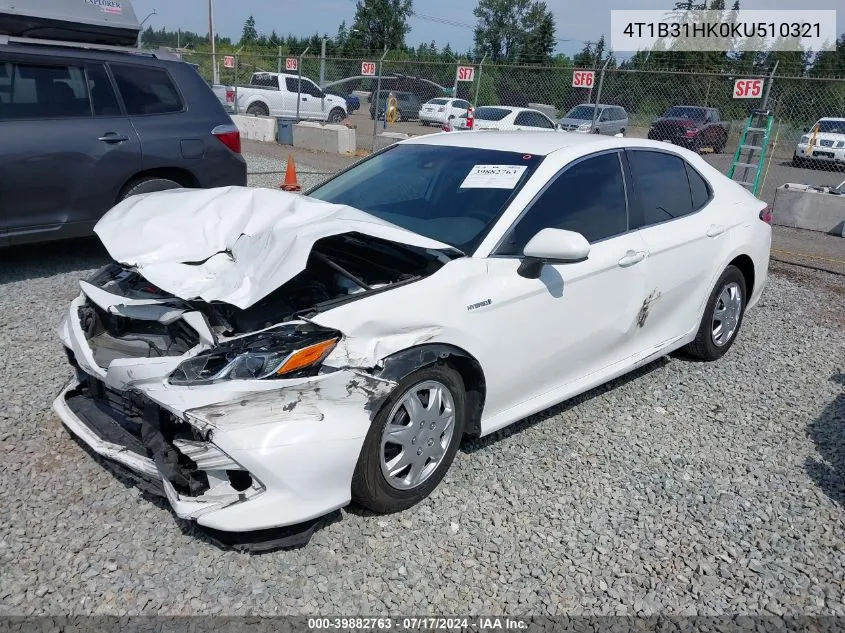 4T1B31HK0KU510321 2019 Toyota Camry Hybrid Le