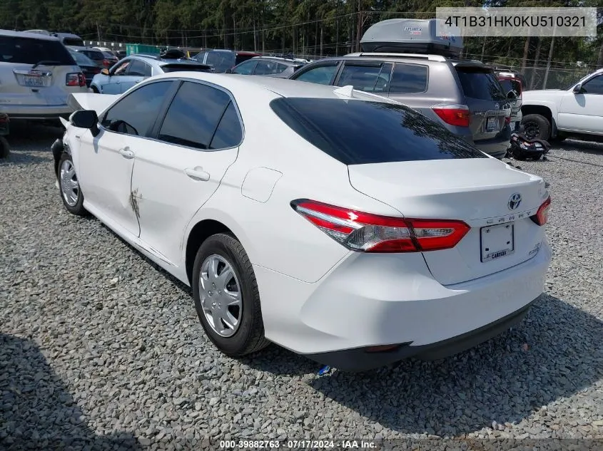 4T1B31HK0KU510321 2019 Toyota Camry Hybrid Le