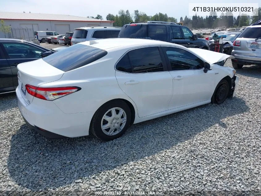 2019 Toyota Camry Hybrid Le VIN: 4T1B31HK0KU510321 Lot: 39882763