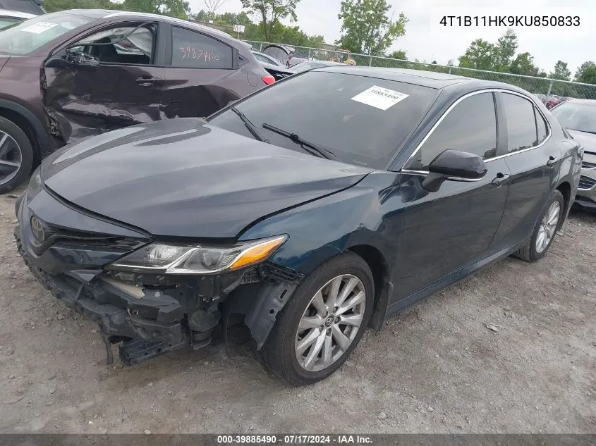 2019 Toyota Camry Le VIN: 4T1B11HK9KU850833 Lot: 39885490