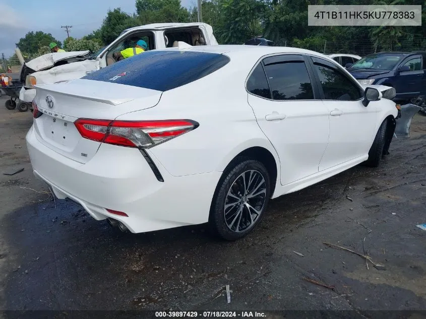 2019 Toyota Camry Se VIN: 4T1B11HK5KU778383 Lot: 39897429