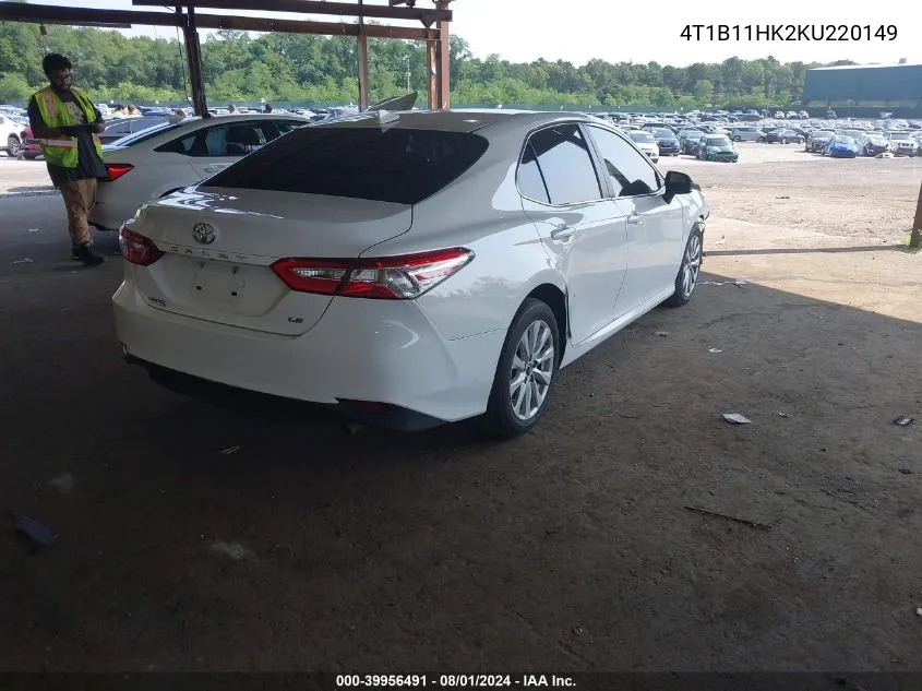 2019 Toyota Camry L/Le/Se/Xle VIN: 4T1B11HK2KU220149 Lot: 39956491