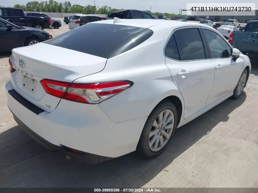 4T1B11HK1KU743730 2019 Toyota Camry Le