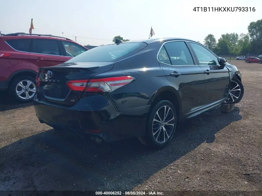 4T1B11HKXKU793316 2019 Toyota Camry Se