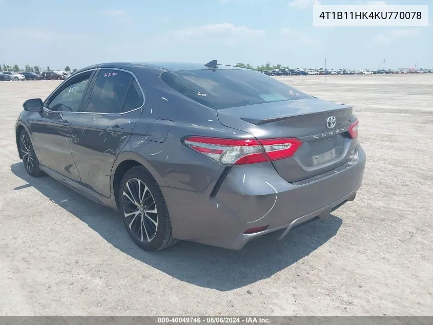 2019 Toyota Camry Se VIN: 4T1B11HK4KU770078 Lot: 40049746