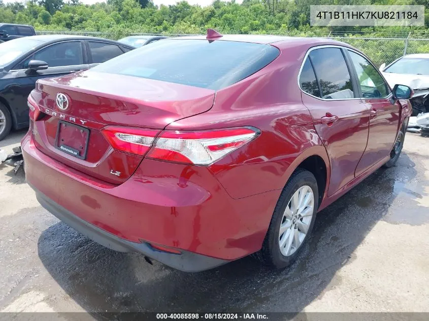 2019 Toyota Camry Le VIN: 4T1B11HK7KU821184 Lot: 40085598