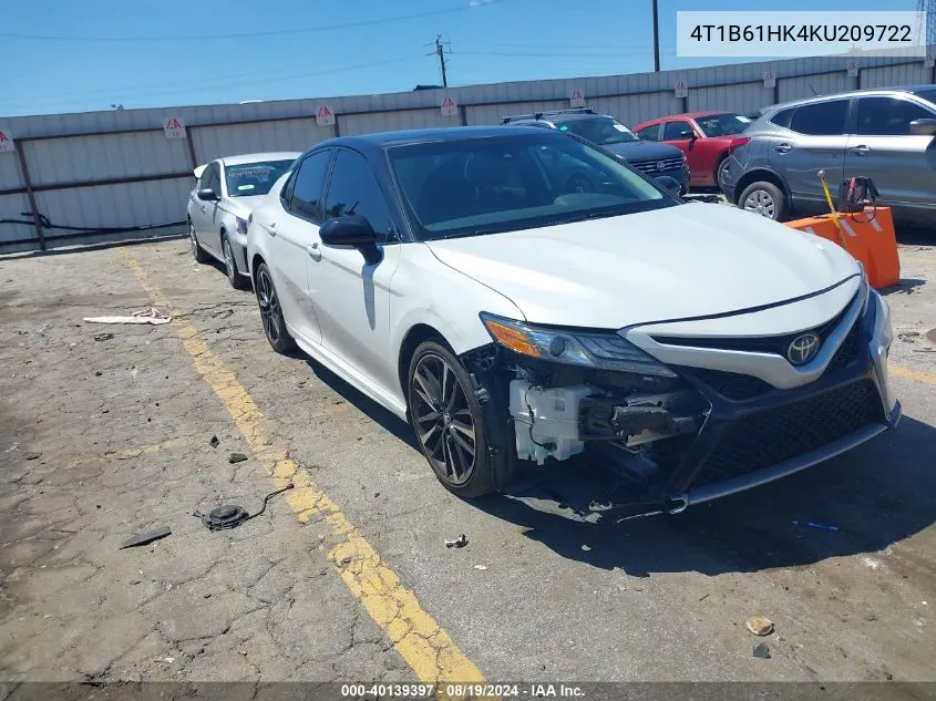 2019 Toyota Camry Xse VIN: 4T1B61HK4KU209722 Lot: 40139397