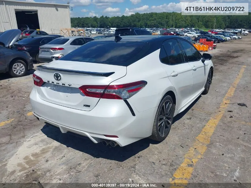 2019 Toyota Camry Xse VIN: 4T1B61HK4KU209722 Lot: 40139397