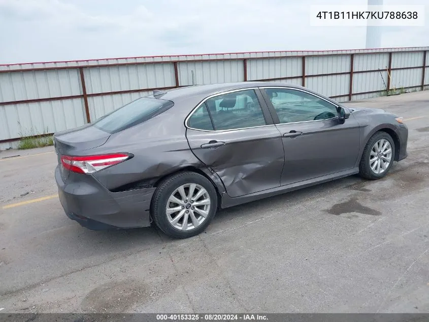 2019 Toyota Camry Le VIN: 4T1B11HK7KU788638 Lot: 40153325