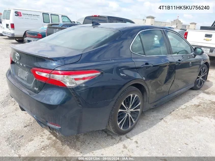 4T1B11HK5KU756240 2019 Toyota Camry Se