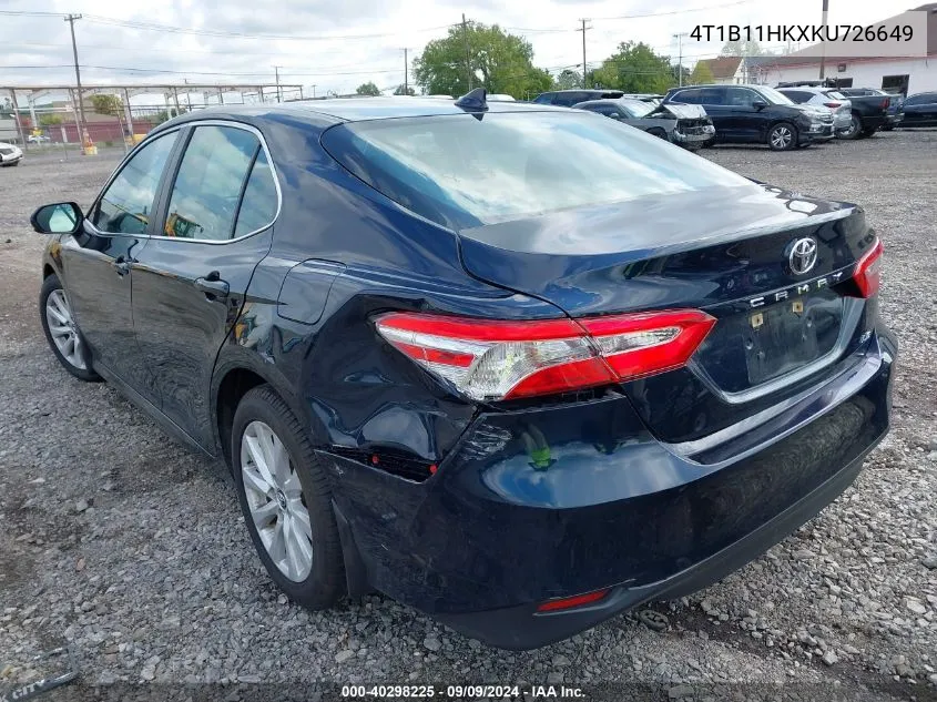 2019 Toyota Camry Le VIN: 4T1B11HKXKU726649 Lot: 40298225