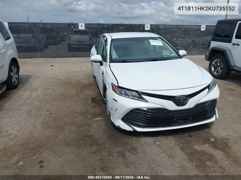 2019 Toyota Camry L/Le/Xle/Se/Xse VIN: 4T1B11HK2KU735152 Lot: 40310940