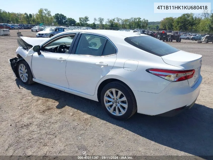 2019 Toyota Camry Le VIN: 4T1B11HK1KU680418 Lot: 40311097