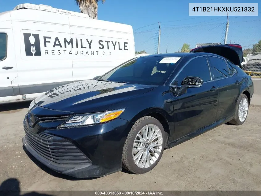 2019 Toyota Camry Hybrid Xle VIN: 4T1B21HKXKU521832 Lot: 40313653