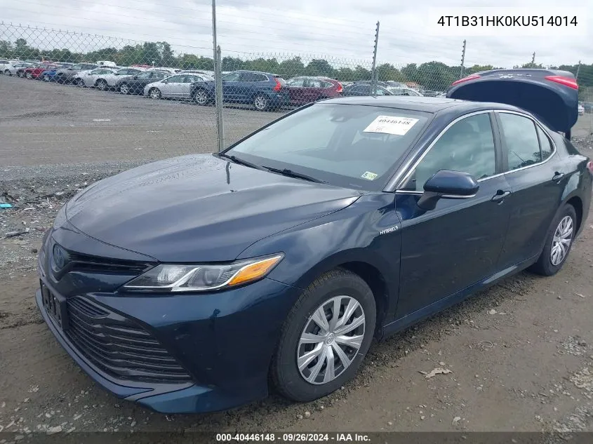 2019 Toyota Camry Hybrid Le VIN: 4T1B31HK0KU514014 Lot: 40446148