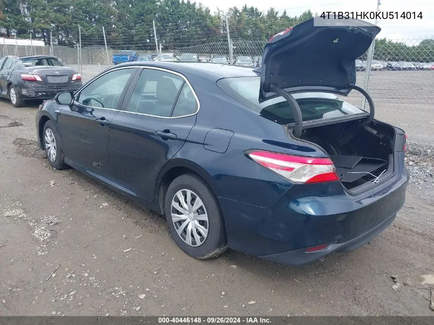 4T1B31HK0KU514014 2019 Toyota Camry Hybrid Le