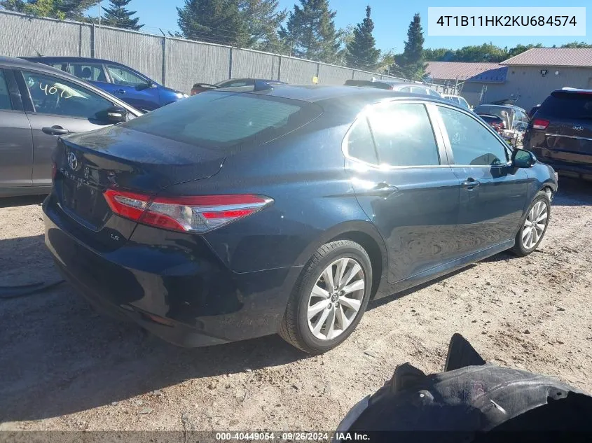 4T1B11HK2KU684574 2019 Toyota Camry Le