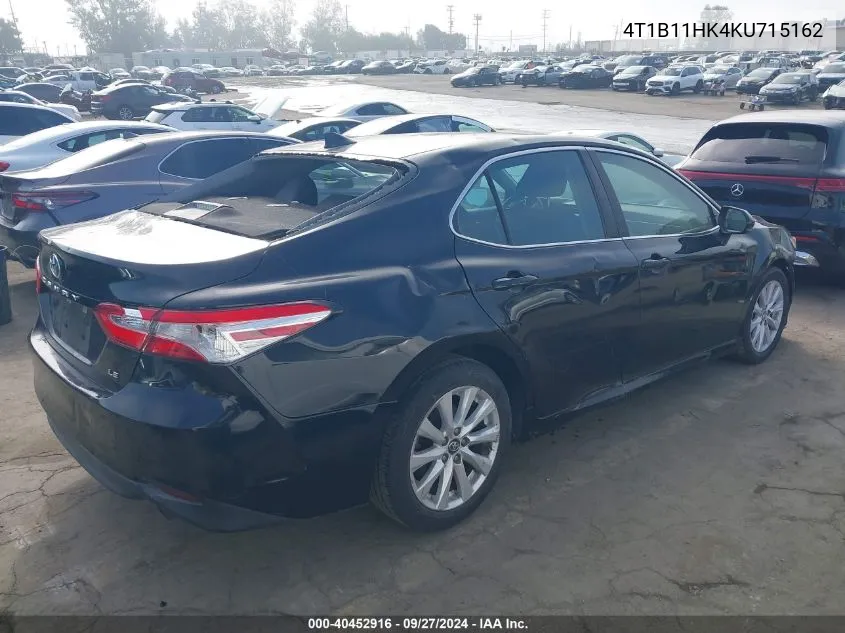 2019 Toyota Camry Le VIN: 4T1B11HK4KU715162 Lot: 40452916