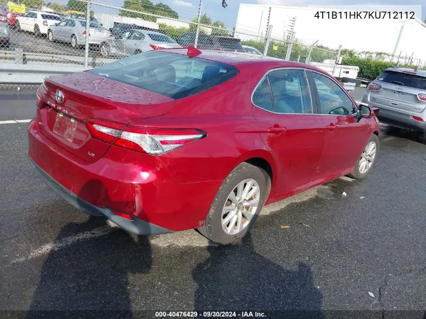 4T1B11HK7KU712112 2019 Toyota Camry Le