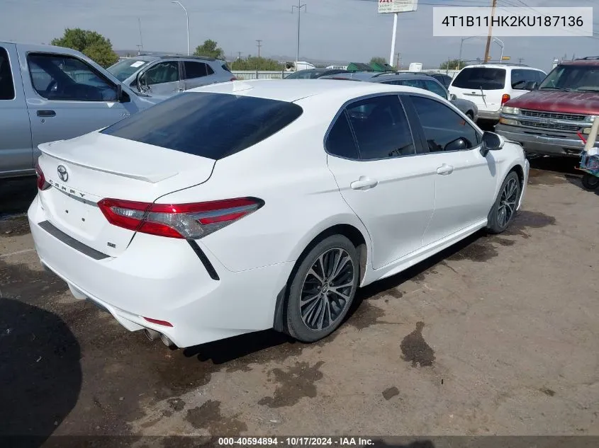 2019 Toyota Camry L/Le/Xle/Se/Xse VIN: 4T1B11HK2KU187136 Lot: 40594894