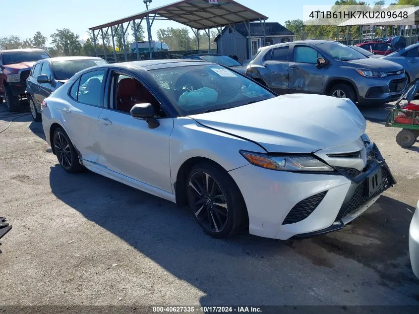 2019 Toyota Camry Xse VIN: 4T1B61HK7KU209648 Lot: 40627335