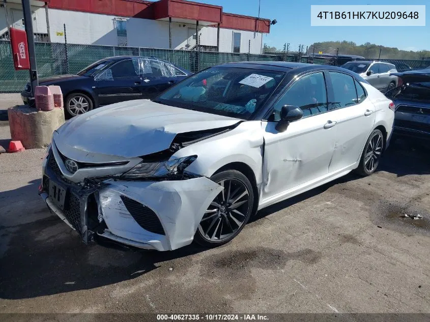 2019 Toyota Camry Xse VIN: 4T1B61HK7KU209648 Lot: 40627335