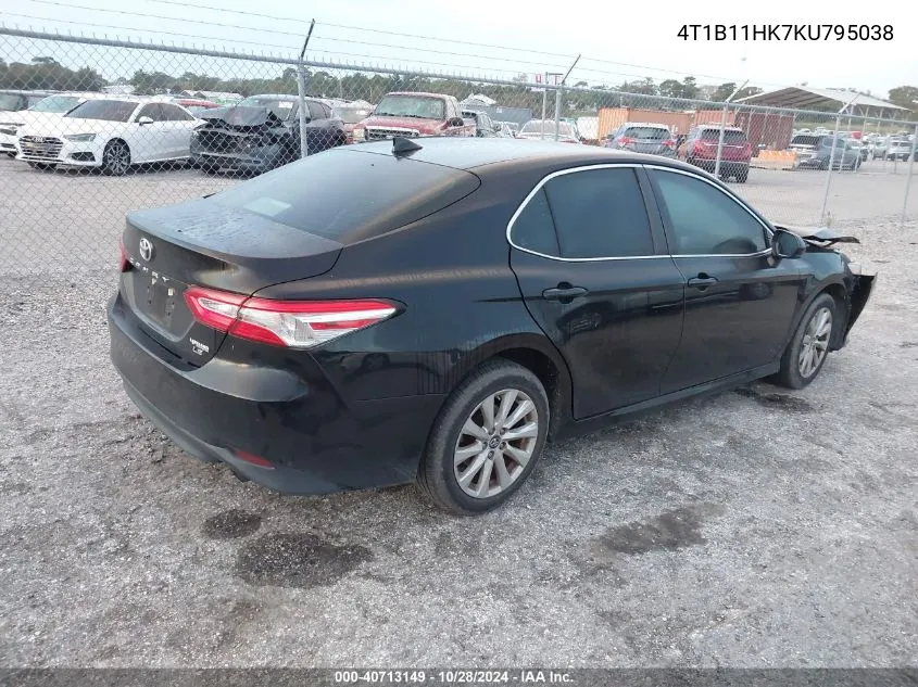 2019 Toyota Camry Le VIN: 4T1B11HK7KU795038 Lot: 40713149