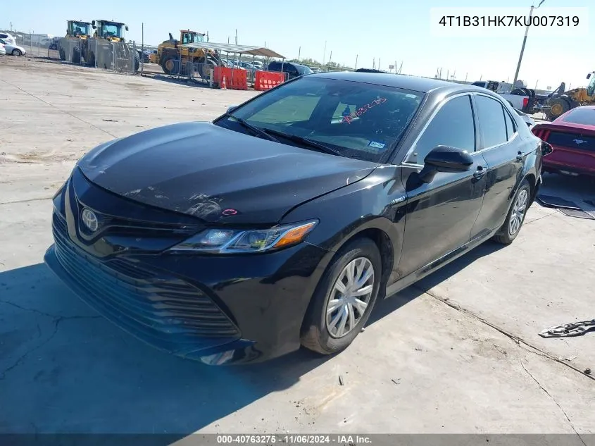 2019 Toyota Camry Hybrid Le VIN: 4T1B31HK7KU007319 Lot: 40763275