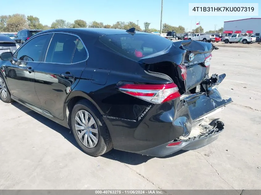 2019 Toyota Camry Hybrid Le VIN: 4T1B31HK7KU007319 Lot: 40763275