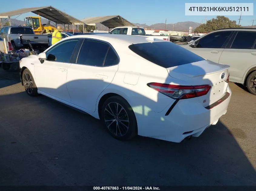 2019 Toyota Camry Hybrid Se VIN: 4T1B21HK6KU512111 Lot: 40767863