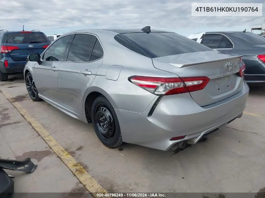 2019 Toyota Camry Xse VIN: 4T1B61HK0KU190764 Lot: 40796249