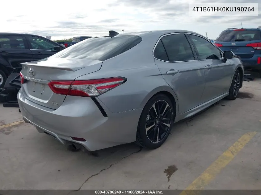 2019 Toyota Camry Xse VIN: 4T1B61HK0KU190764 Lot: 40796249