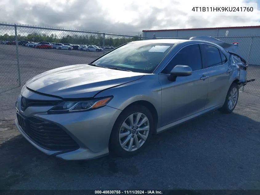 2019 Toyota Camry Le VIN: 4T1B11HK9KU241760 Lot: 40830755