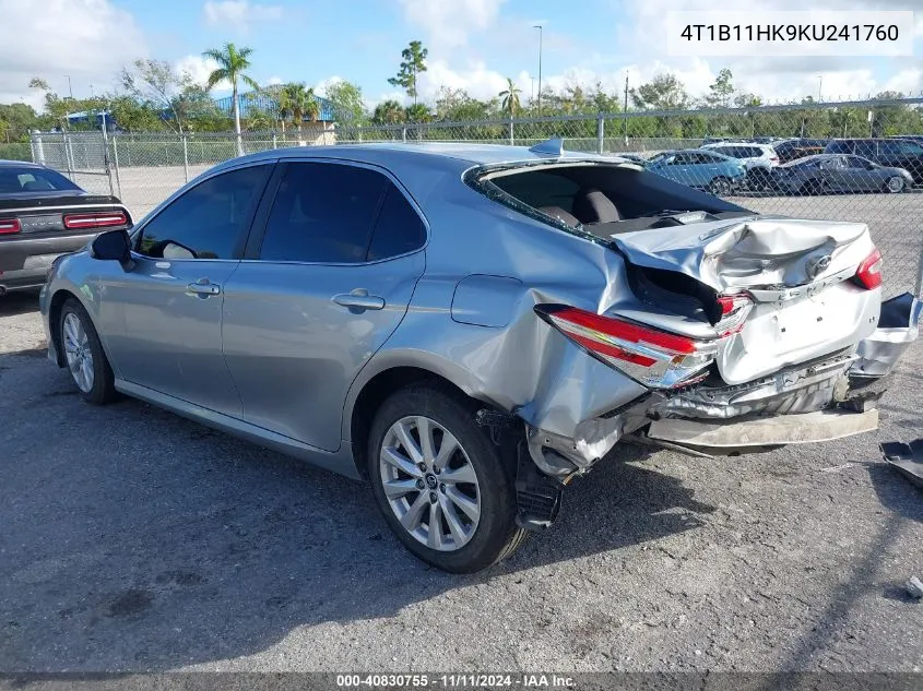 2019 Toyota Camry Le VIN: 4T1B11HK9KU241760 Lot: 40830755