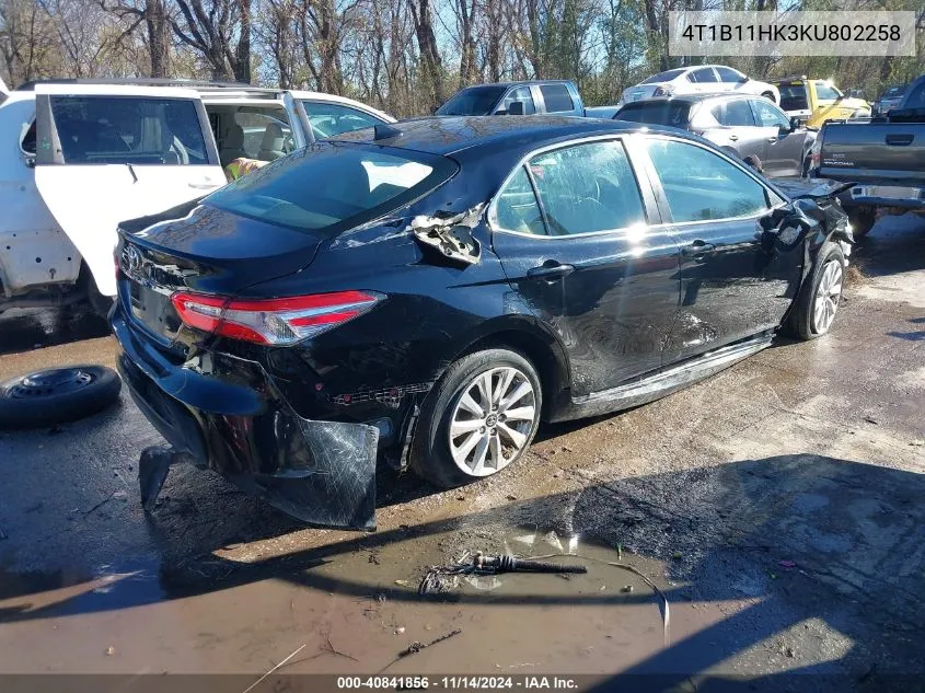 2019 Toyota Camry Le VIN: 4T1B11HK3KU802258 Lot: 40841856