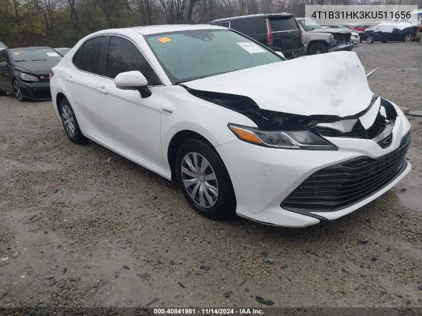 2019 Toyota Camry Hybrid Le VIN: 4T1B31HK3KU511656 Lot: 40841981