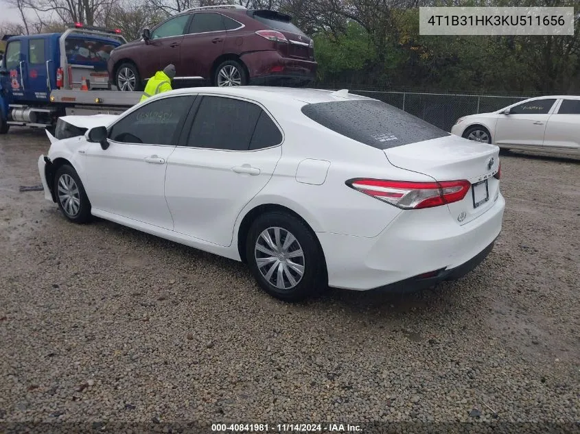 2019 Toyota Camry Hybrid Le VIN: 4T1B31HK3KU511656 Lot: 40841981