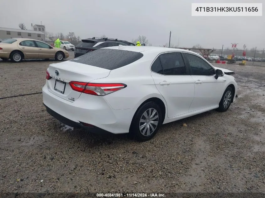 2019 Toyota Camry Hybrid Le VIN: 4T1B31HK3KU511656 Lot: 40841981