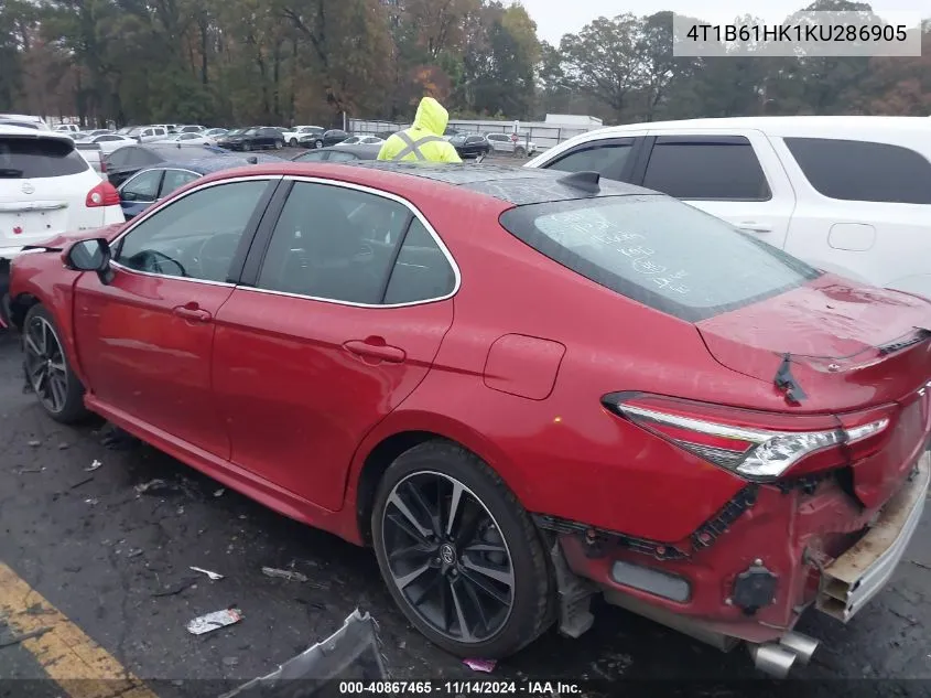 2019 Toyota Camry Xse VIN: 4T1B61HK1KU286905 Lot: 40867465