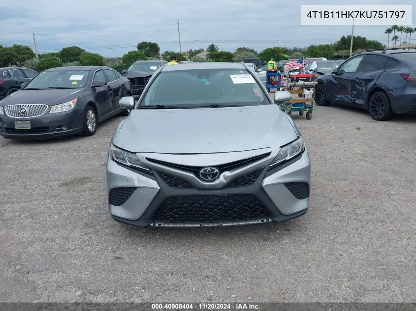 2019 Toyota Camry Se VIN: 4T1B11HK7KU751797 Lot: 40908404