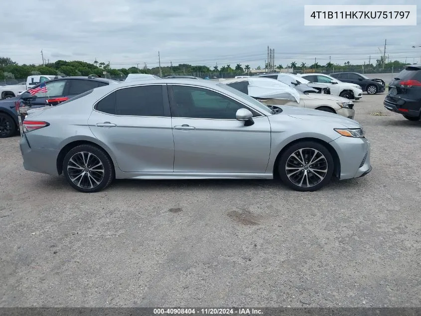 2019 Toyota Camry Se VIN: 4T1B11HK7KU751797 Lot: 40908404