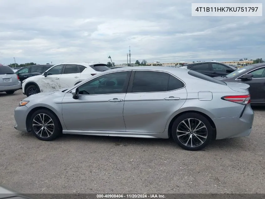 2019 Toyota Camry Se VIN: 4T1B11HK7KU751797 Lot: 40908404