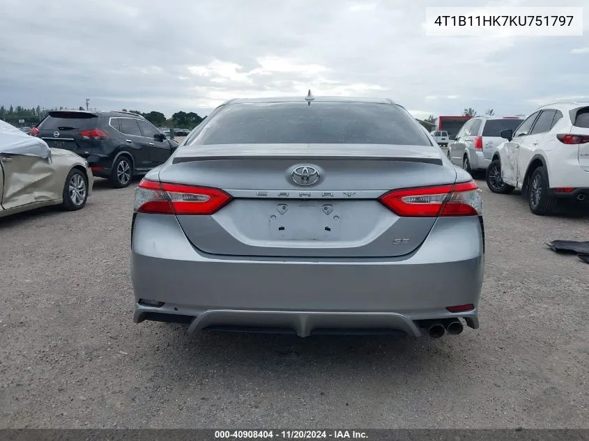 2019 Toyota Camry Se VIN: 4T1B11HK7KU751797 Lot: 40908404