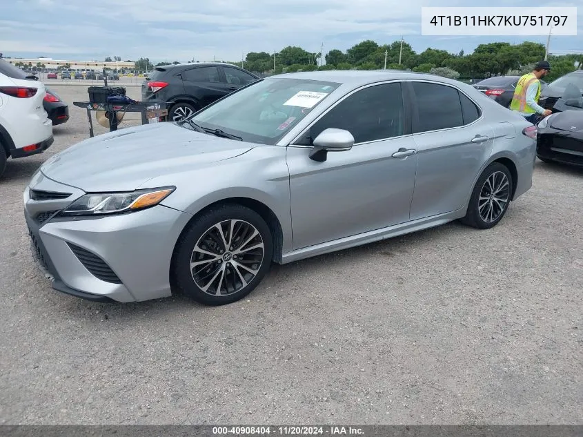 2019 Toyota Camry Se VIN: 4T1B11HK7KU751797 Lot: 40908404