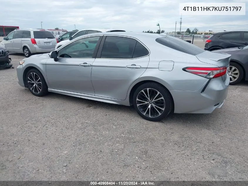 2019 Toyota Camry Se VIN: 4T1B11HK7KU751797 Lot: 40908404