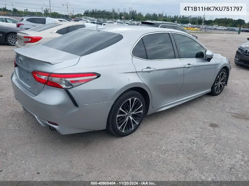 2019 Toyota Camry Se VIN: 4T1B11HK7KU751797 Lot: 40908404