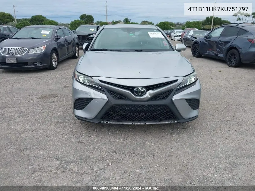 2019 Toyota Camry Se VIN: 4T1B11HK7KU751797 Lot: 40908404